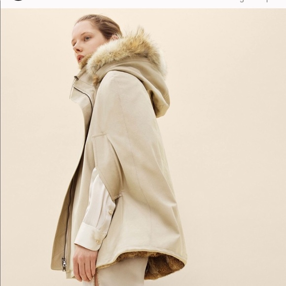 THEORY Tan Fur Lined Florenna Cape Jacket Coat - Picture 2 of 6